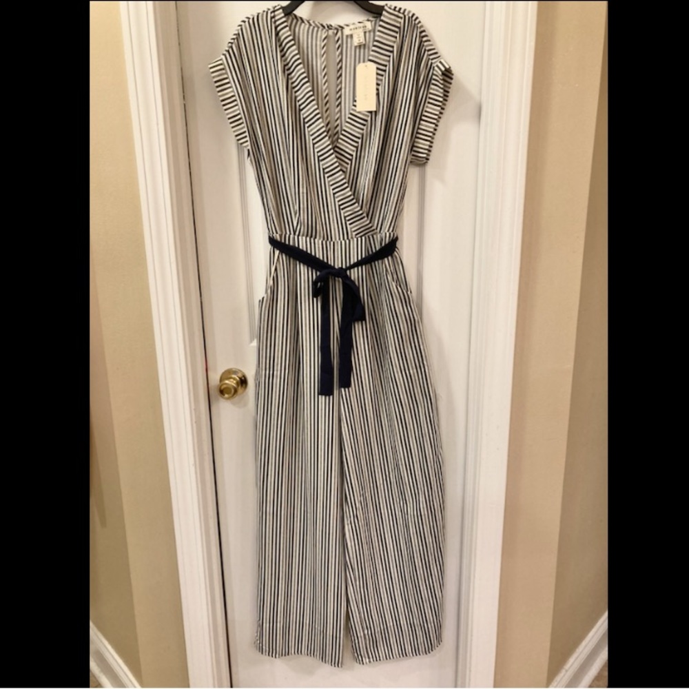 Blue and White Stripe Wide Leg Jumpsuit